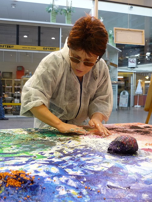 Silja working on a big painting