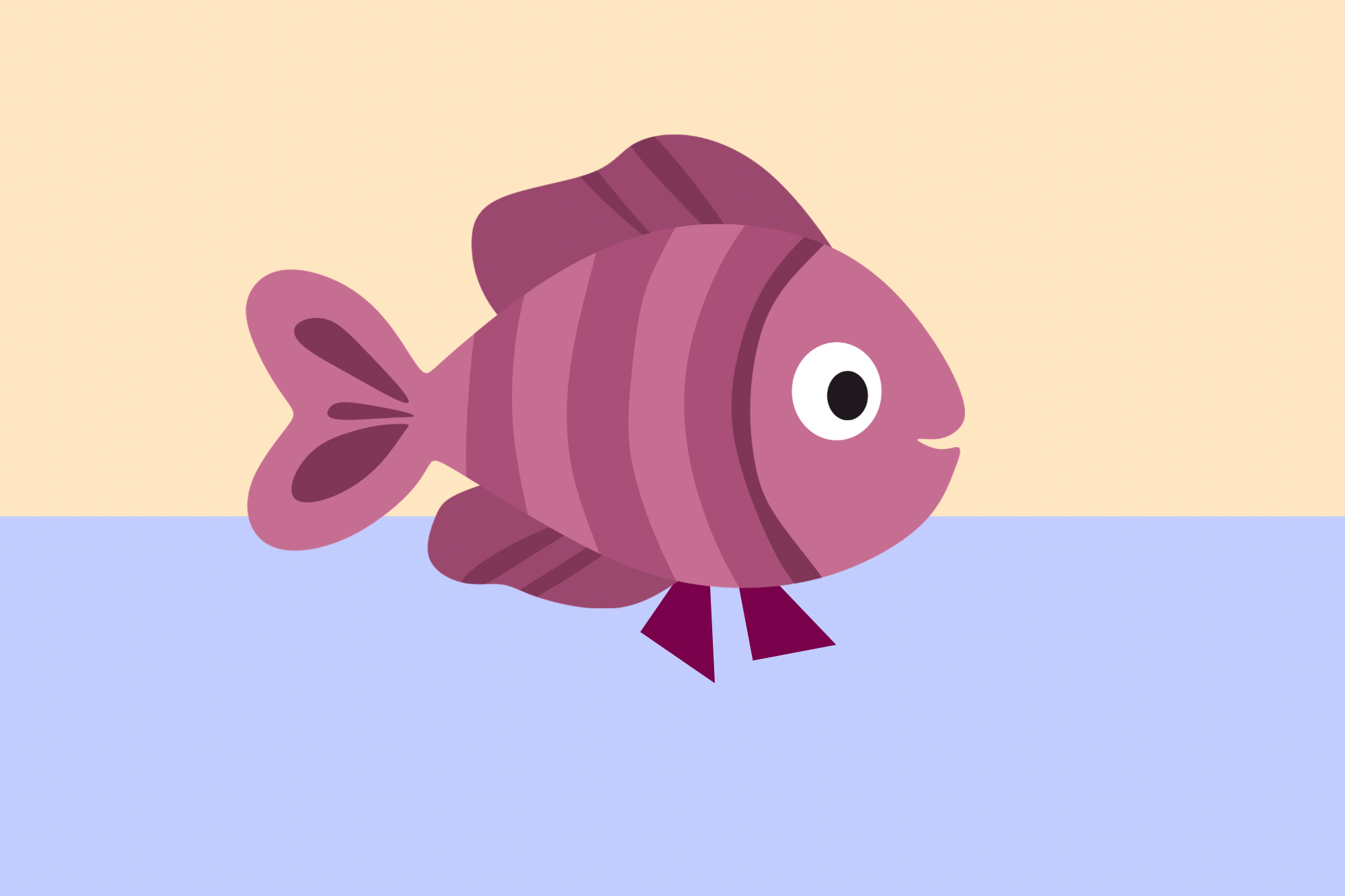 Illustration eines Fischs zwischen Wasserund Land