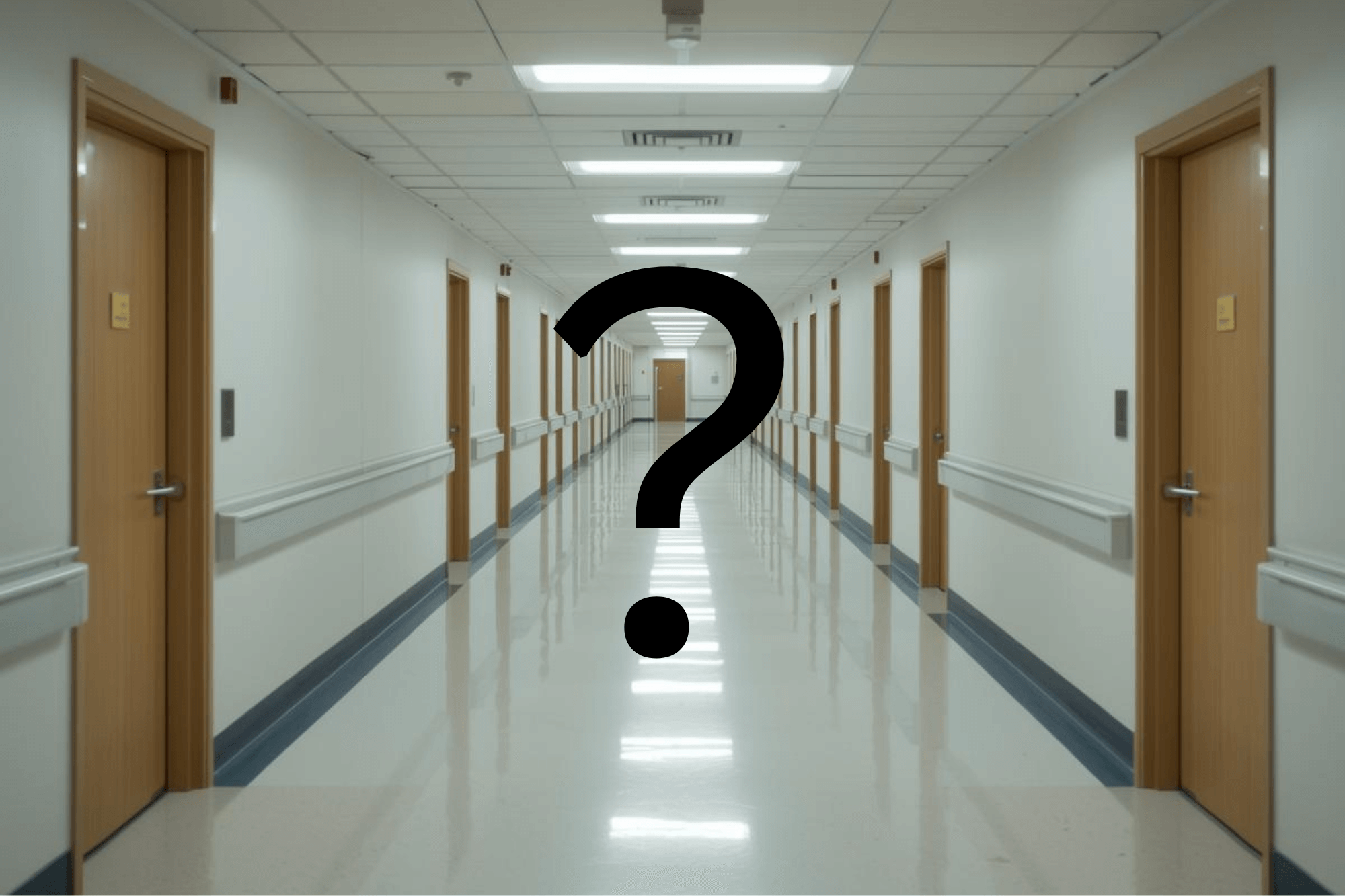 Langer hell erleuchteter Flur mit vielen Türen