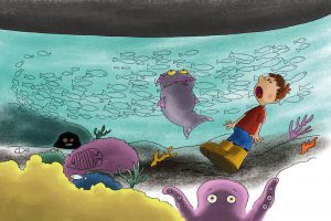 Fjodor, Palle and the other sea creatures wonder what huge thing is swimming above their heads