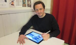 Morten N. Pedersen drawing on his ipad