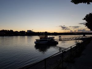 Fähre Rheinnixe am Beueler Ufer im letzten Abendlicht