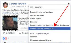 Geteilten Anhang in Facebook aktualisieren