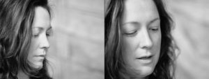 Doppelseite: Zwei Nahportraits von Frau mit langen dunklen Haaren