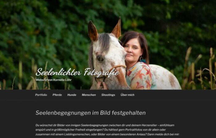 Screenshot der Startseite von seelenlichter-fotografie.de mit Headerbild