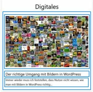 Screenshot eines Widgets nach der Vorlage Neueste Beiträage mit ÜBerschrift, Beitragsbild und Textauszug.