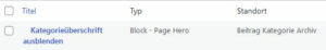 Das Element zum Ausblenden der Kategorieüberschrift im Backend von WordPress