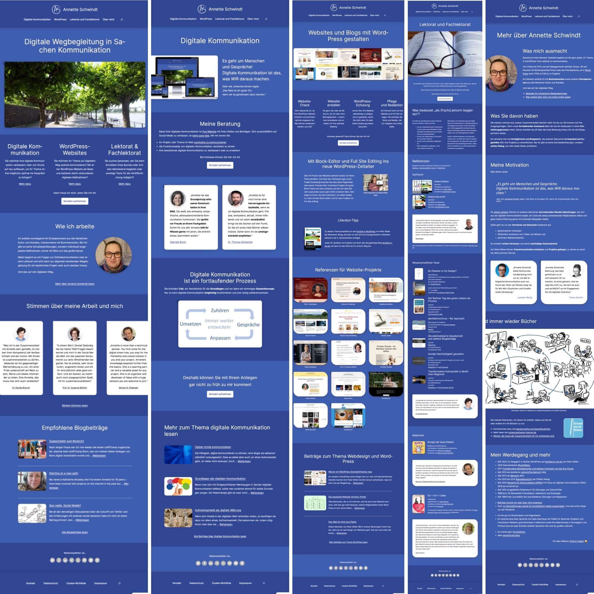 Collage aus Screenshots der kompletten Hauptseiten von annetteschwindt.digital