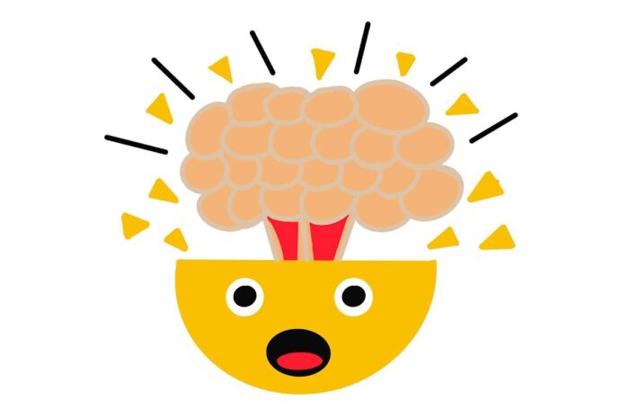 Verblüffter Emoji mit explodierendem Hirm