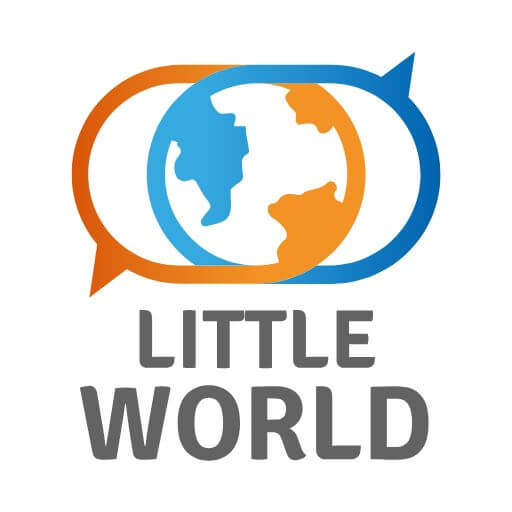 Little World Logo, bei dem sich zwei Sprechblasen zur Erdkugel überlappen
