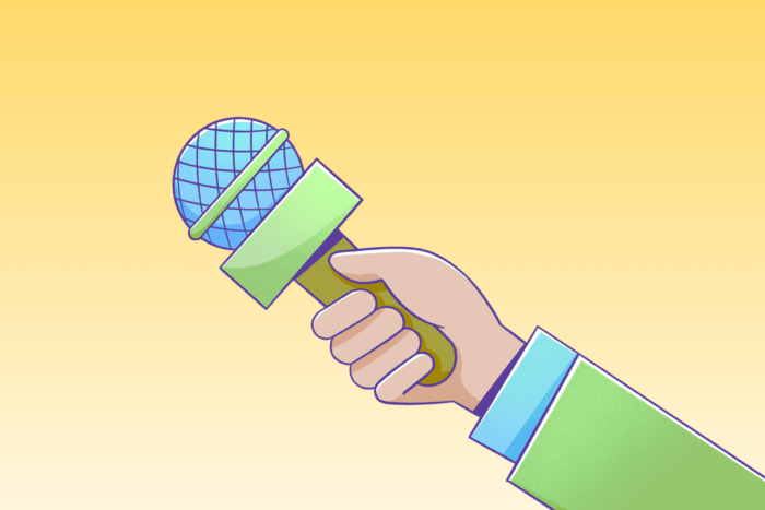 Zeichnung einer Hand, die ein Mikrofon zum Interview hochhält