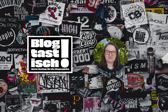 Aufklebercollage mit Foto von Annette und Aufschrift blogtastisch
