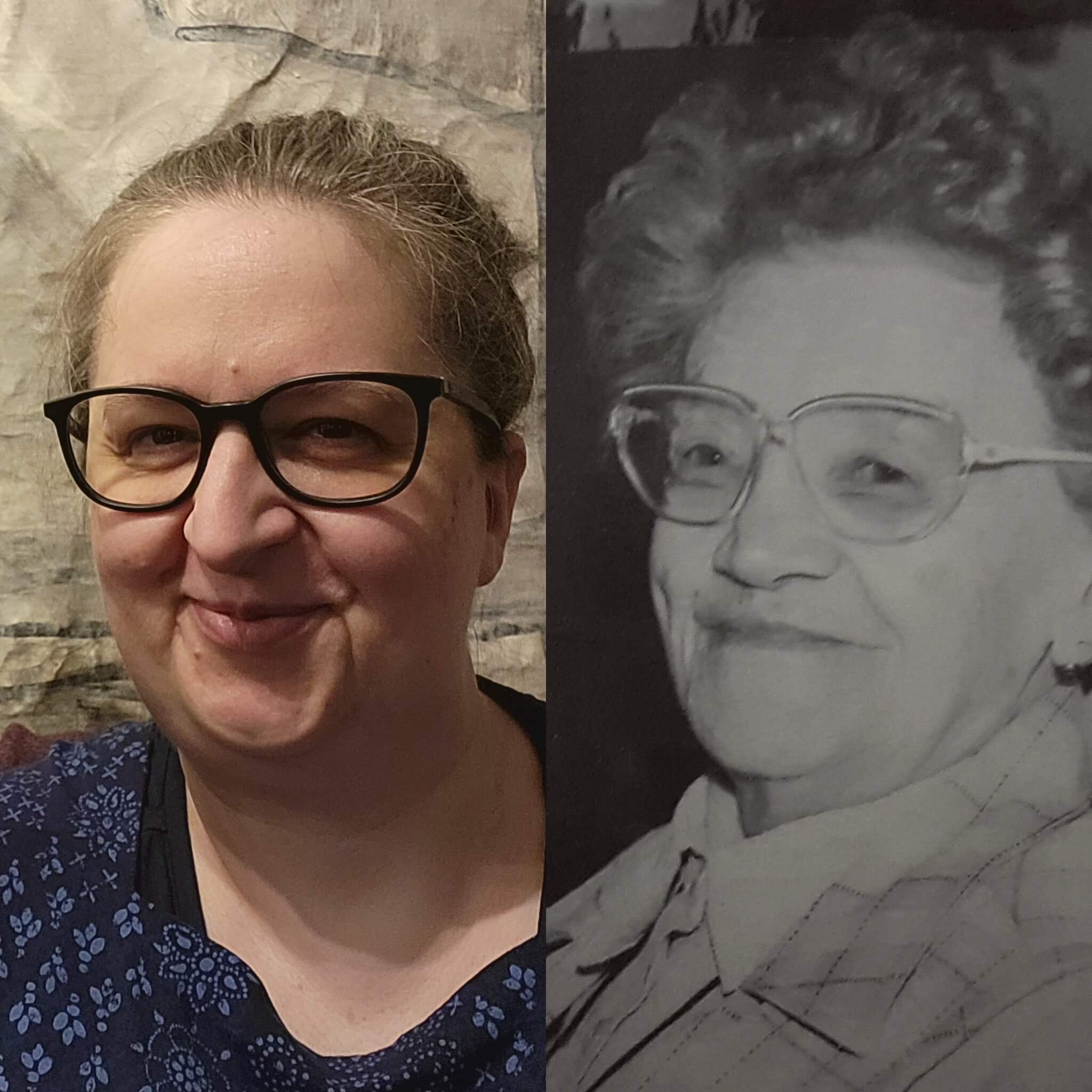 Collage aus zwei Fotos von Annette und ihrer Oma