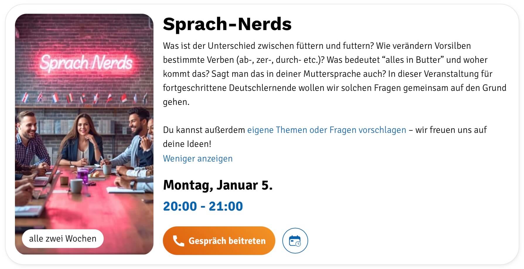 Sprach-Nerds-Ankündigung in der Little-World-Plattform