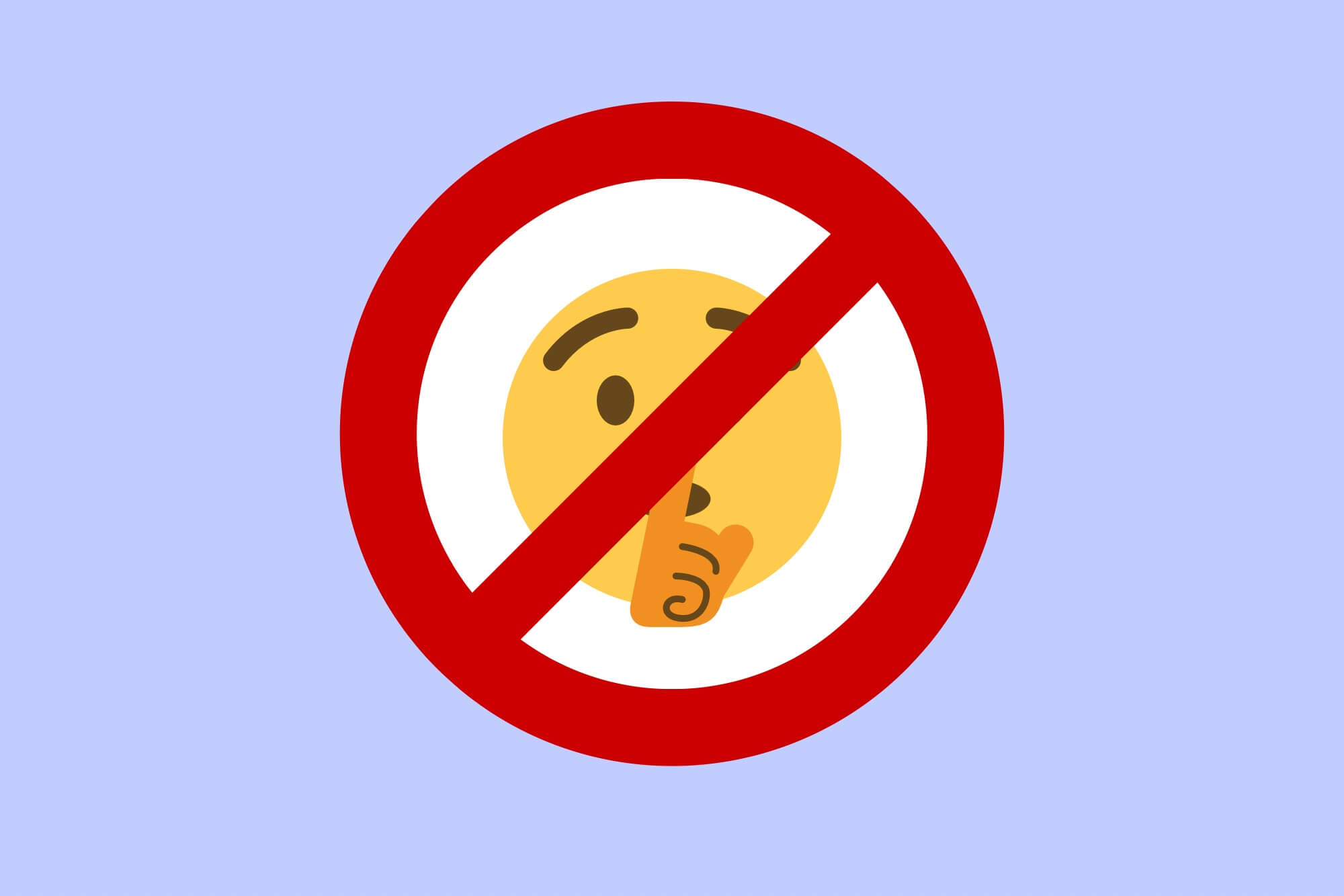 Verbotsschild, auf dem ein Pst-Emoji zu sehen ist, das den Finger vor den Mund hält