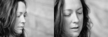 Doppelseite: Zwei Nahportraits von Frau mit langen dunklen Haaren