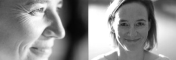 Doppelseite: Nahaufnahme Frau im Abendlicht, dieselbe Frau im Gegenlicht