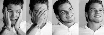 Doppelseite: Vier Portraits von jungem Mann, der verschiedene Emotionen zeigt